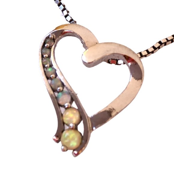 Vintage Necklace Sterling Silver Heart Pendant Aurora Borealis Rhinestone PAS - Picture 1 of 15